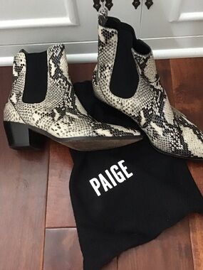 PAIGE Snakeskin Chelsea Booties in Black and Cream